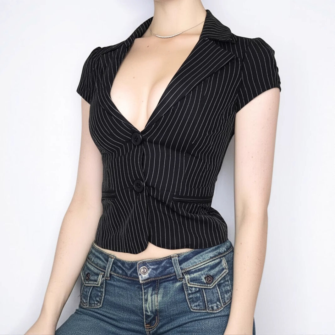 Dame Blazer med figursydd snitt og moderne striper Skjora