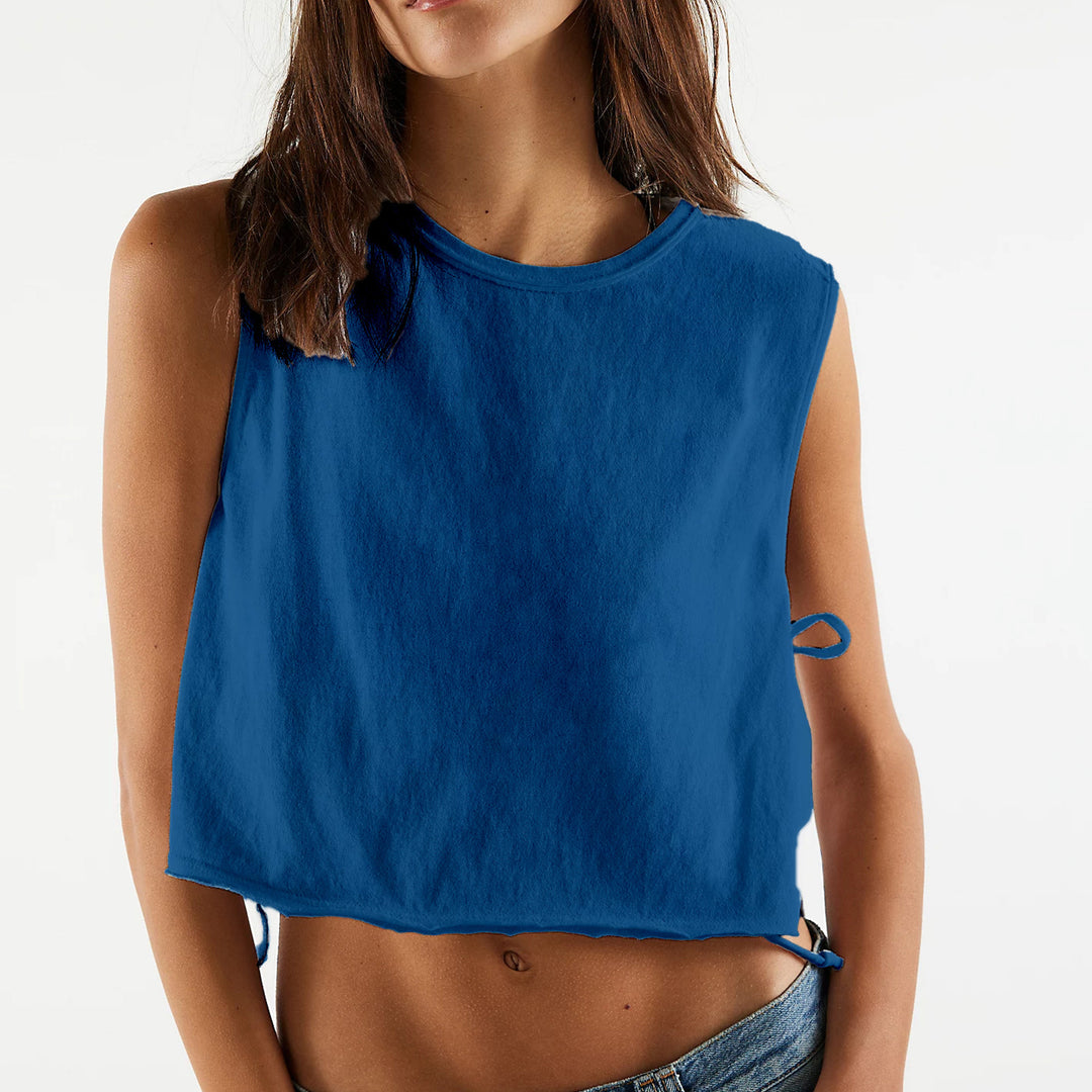Dame casual cropped topp med sidet bånd Skjora