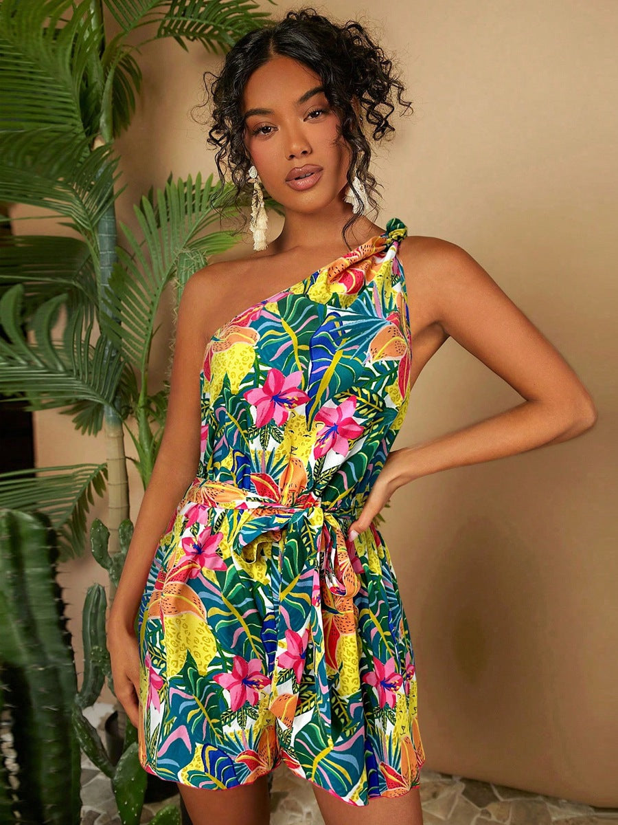 Damer Étt-skulder Playsuit med blomstermønster og midjebelte Skjora