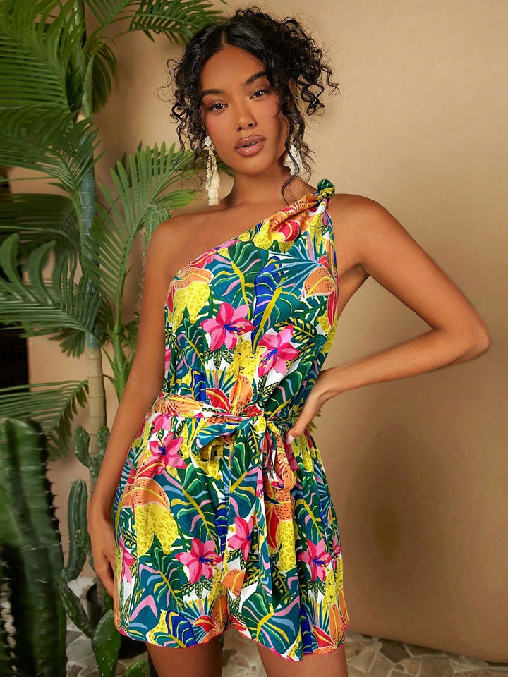 Damer Étt-skulder Playsuit med blomstermønster og midjebelte Skjora