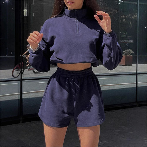 Kvinnelig Sporty Cropped Hoodie med Korte Bukser Skjora