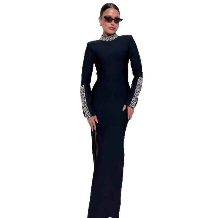 Damer Elegant Kveldsdress med Glitrende Detaljer og Høy Splitt