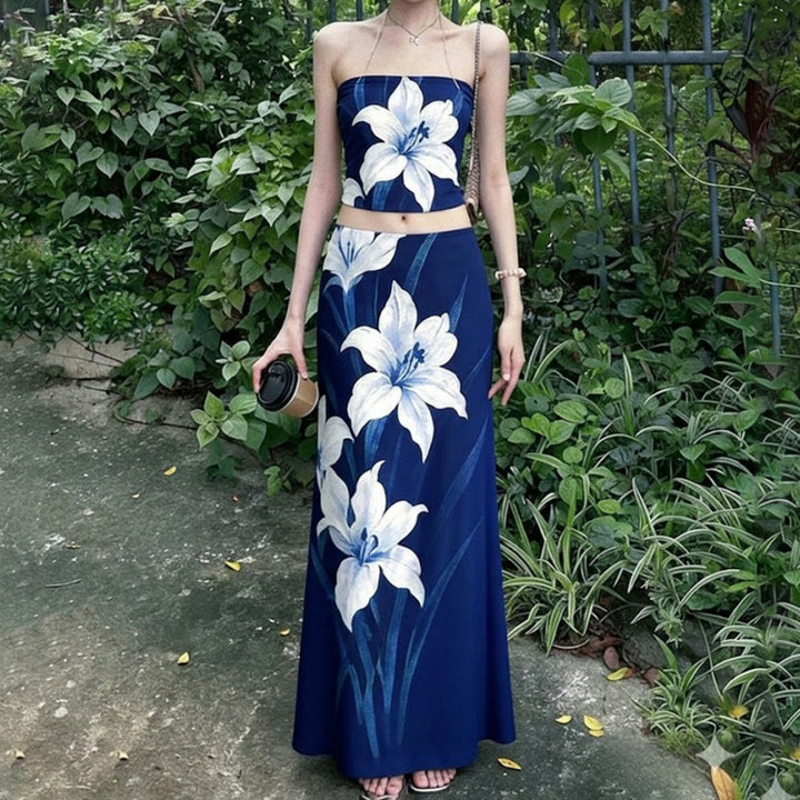 Dame Elegant Maxi Kjole med blomstret design og taillering Skjora