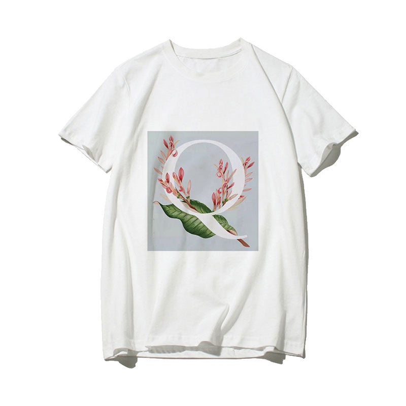 Dame T-skjorte med blomsterdesign og kreativt trykk Skjora