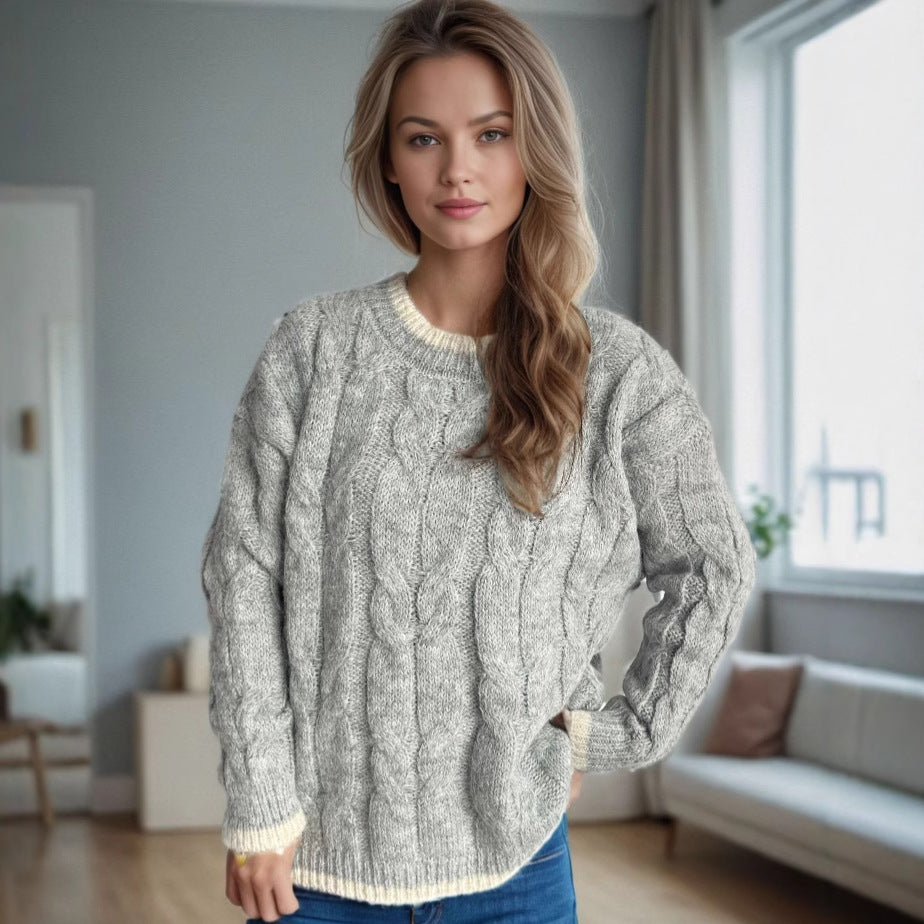 Damer chunky strikkegenser med kabeldesign og generøs fall Skjora