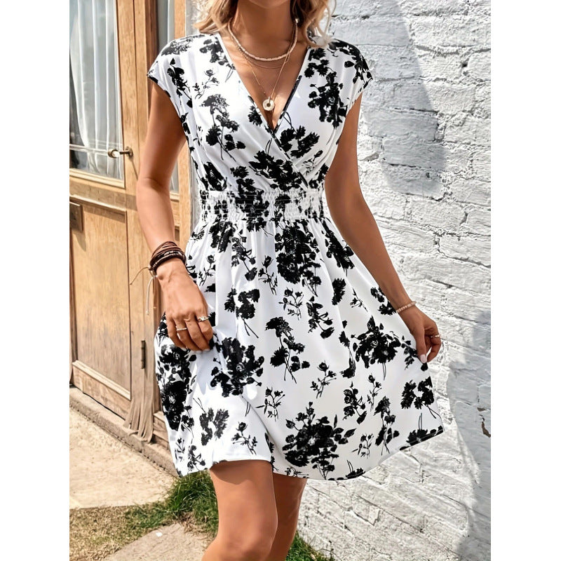 Dame wrap kjole med floral mønster og elastisk midje Skjora