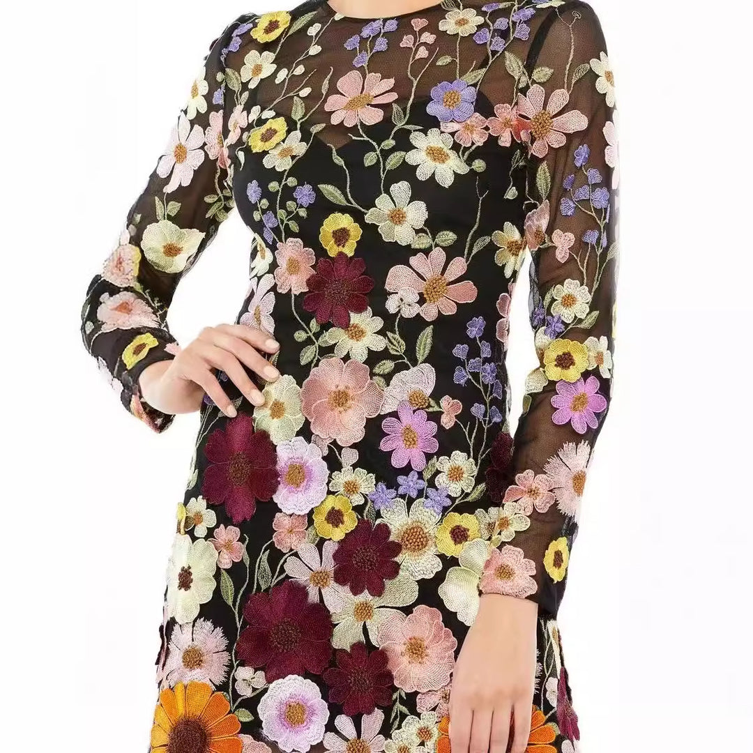 Damer Brodert Blomsterkjole Skjora