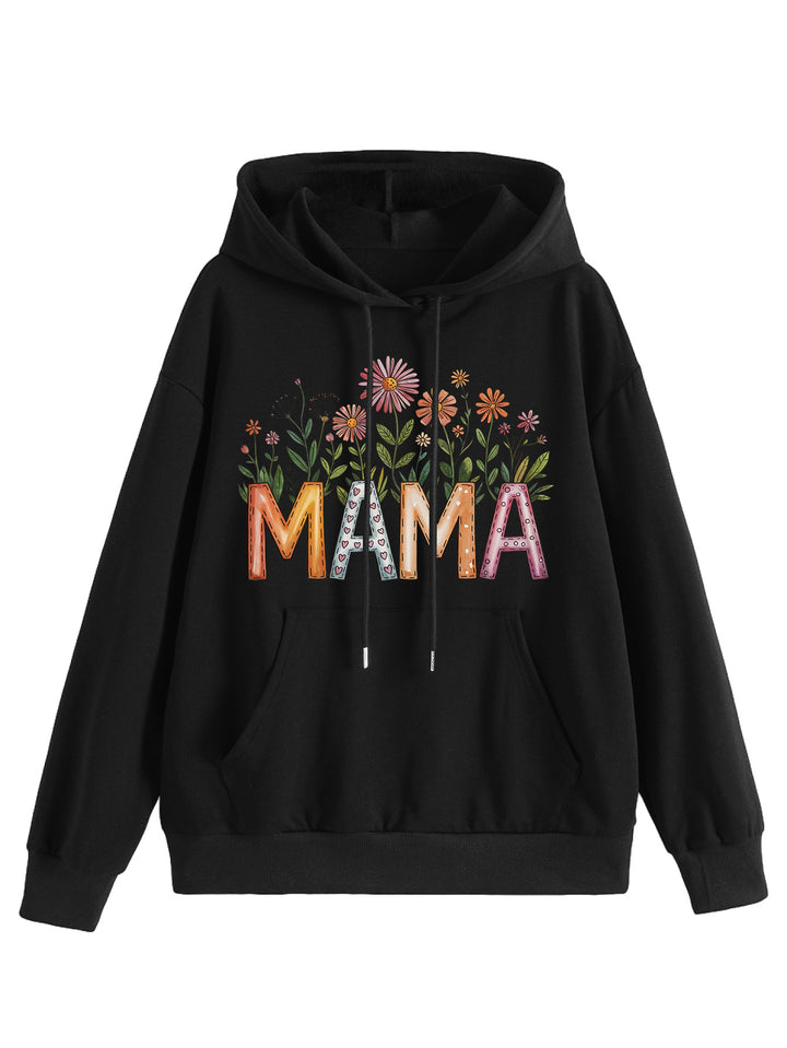 Dame hoodie med blomstertrykk og inspirerende tekst Skjora