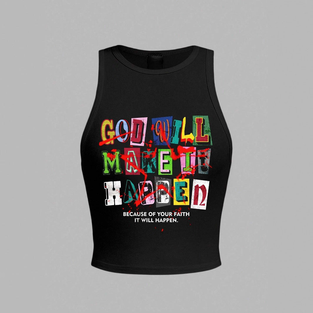 Dame Crop-Top med kreativ tekst og moderne grafisk design Skjora