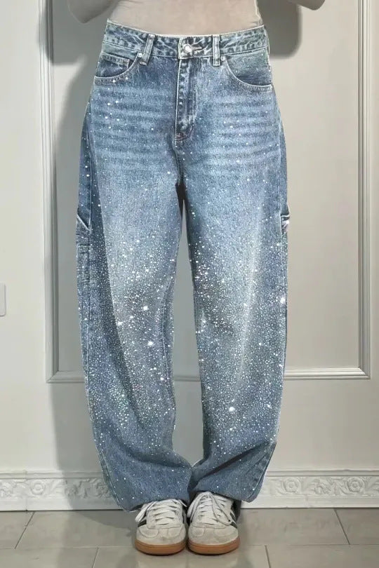 Kvinne Glitrende Baggy Jeans Skjora