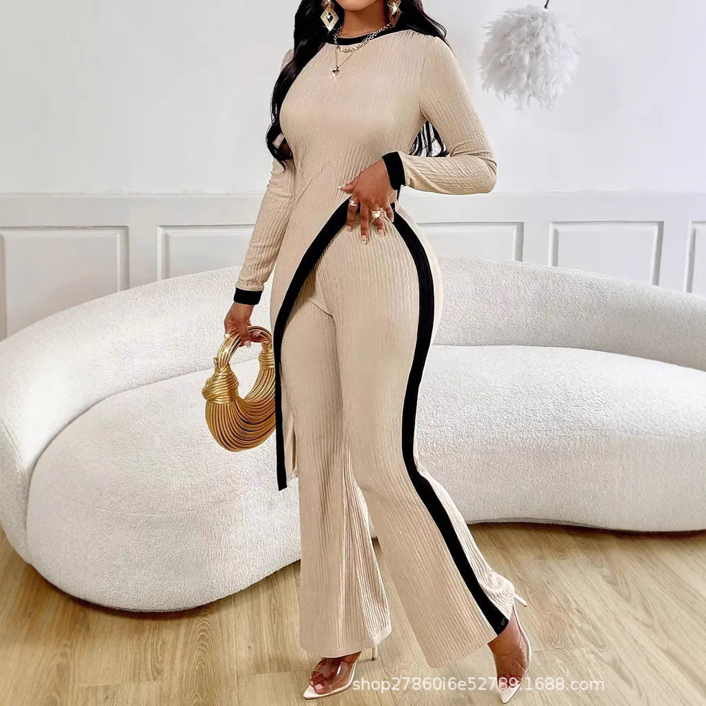 Kvinnes Stilige Jumpsuit med Asymmetrisk Design og Kontrasterende Piping Skjora