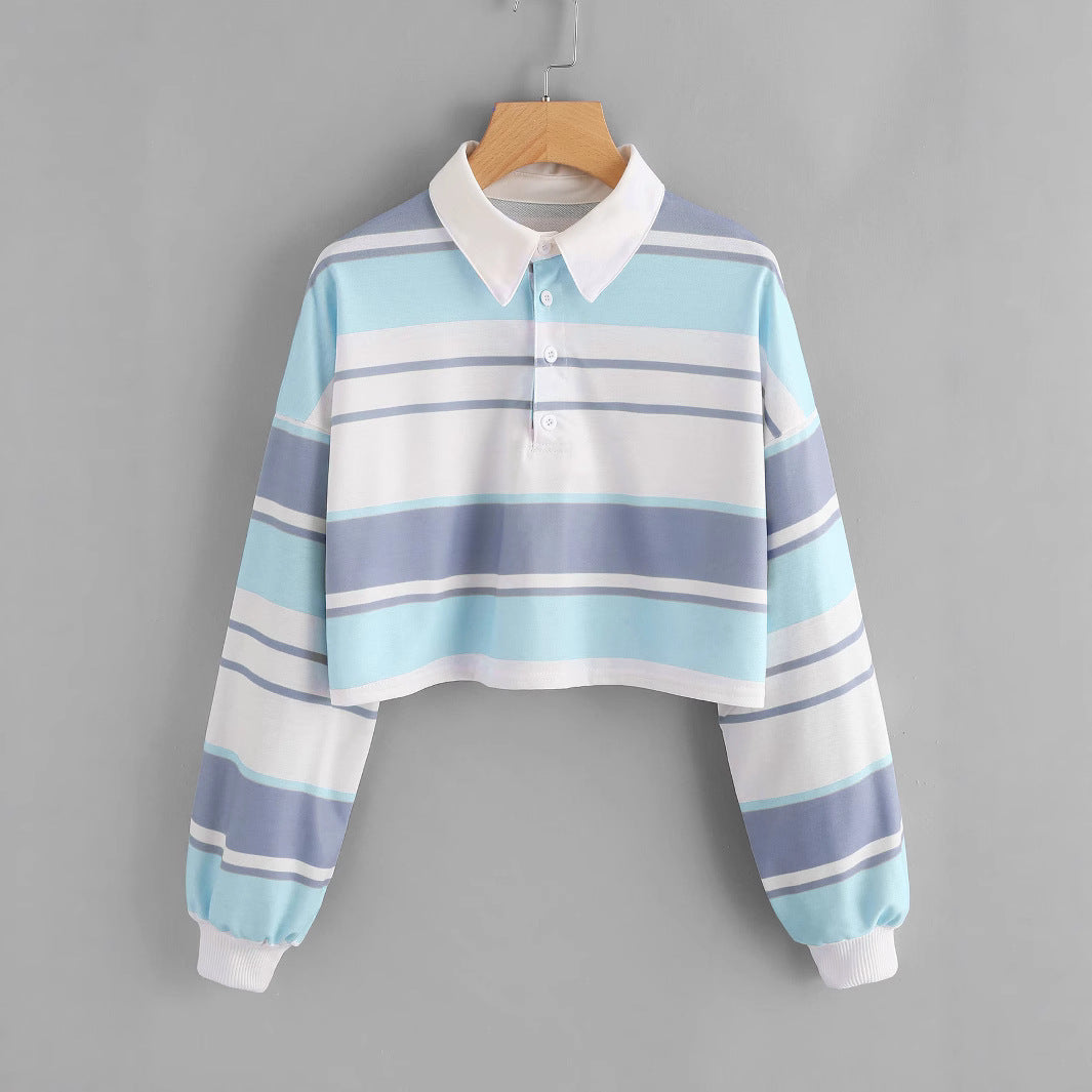 Dame polo skjorte i en avslappet crop design med et stilfullt fargeblokk mønster Skjora