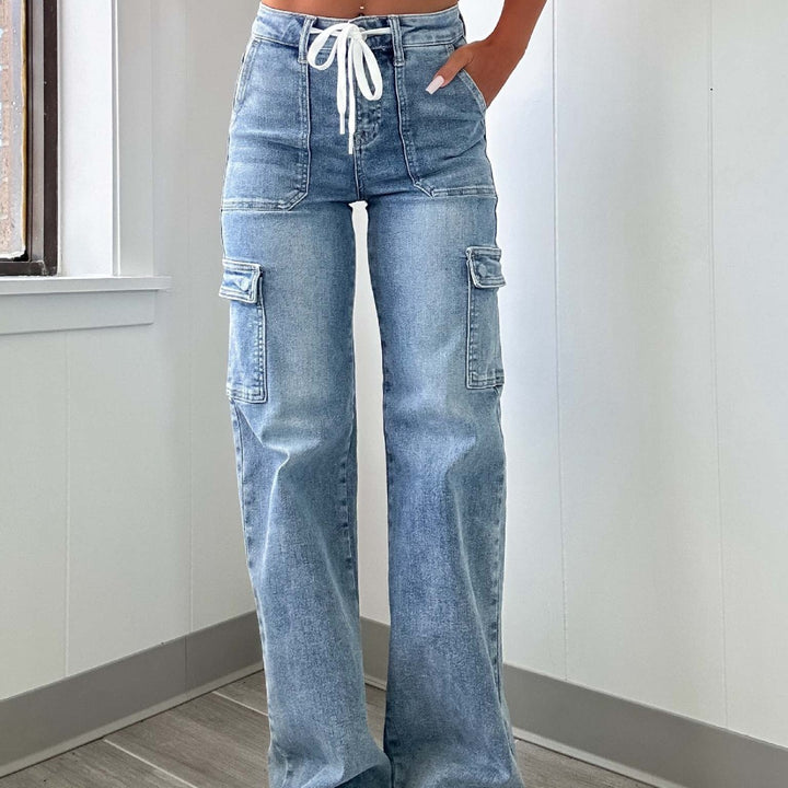 Damer Cargo Jeans med Bred Ben og Høye Lommer Skjora