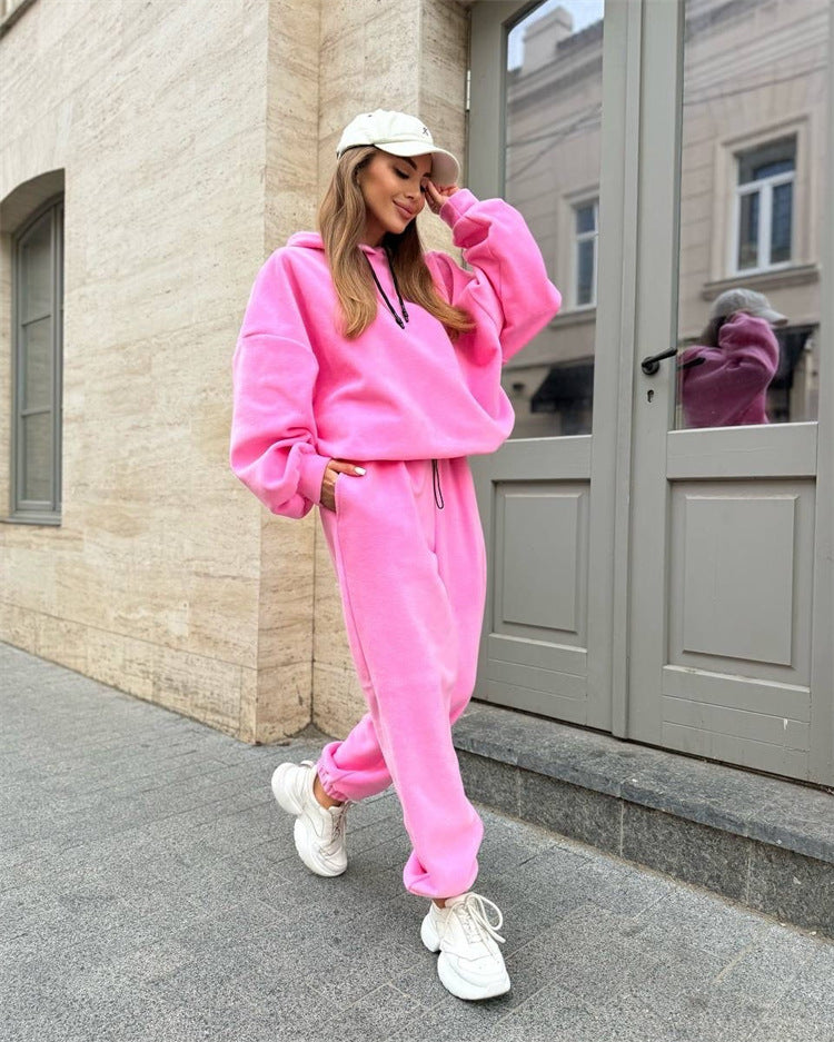 Damer Fleece Kuttet Sweat Suit med Høy Krage og Elastisk Midje Skjora