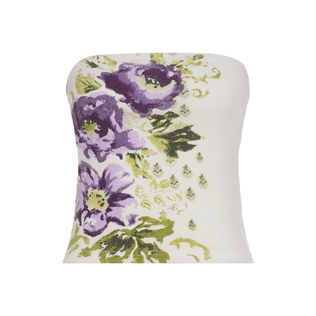 Dame Bandeau-top med blomsterdesign og elastisk midje Skjora