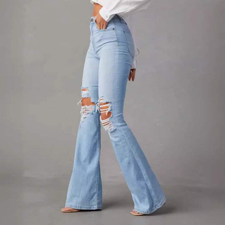 Kvinner Flared Jeans med trendy Destroyed detaljer og høy midje Skjora