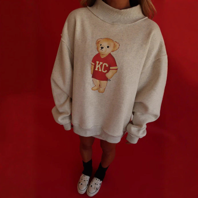 Kvinne oversized sweatshirt med et søtt bjørnmotiv Skjora
