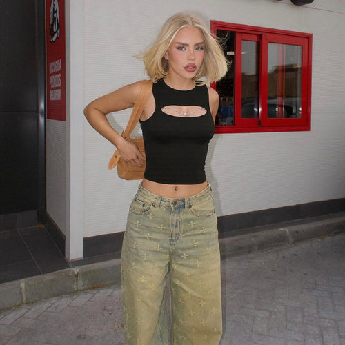 Dame Trendy Tanktop med dekorativt cut-out og motetrendy detaljer Skjora