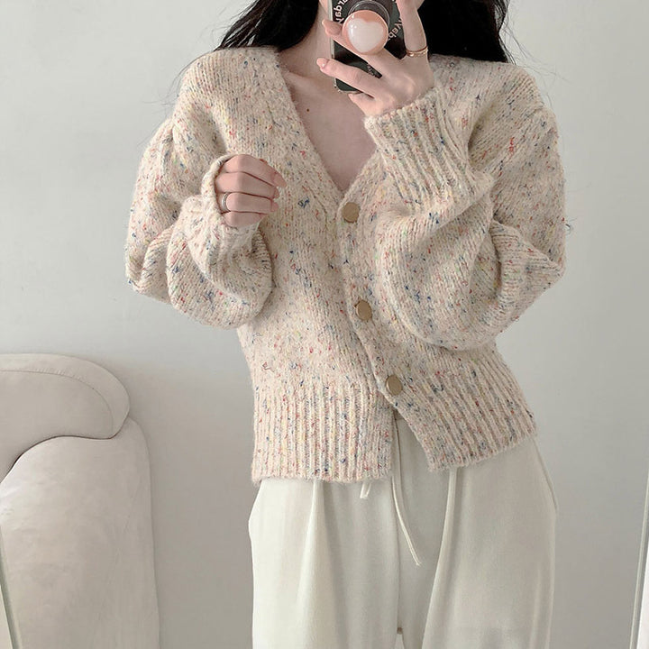 Kvinners koselige chunky strikk cardigan med V-hals og knapper Skjora