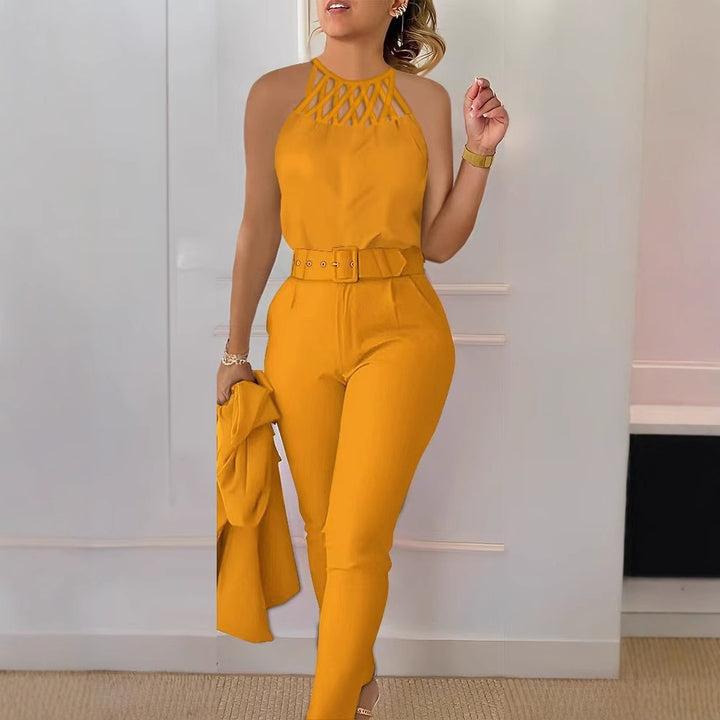 Dame Elegant Jumpsuit med stilig belte og raffinerte cut-out Skjora
