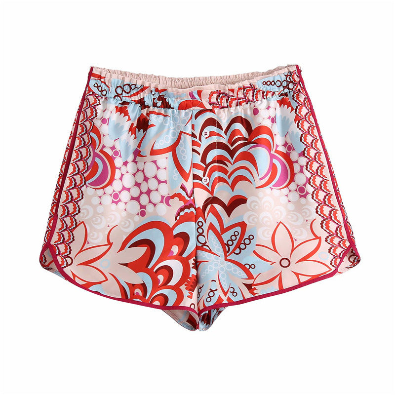 Dame blusesett med blomsterdesign og shorts Skjora