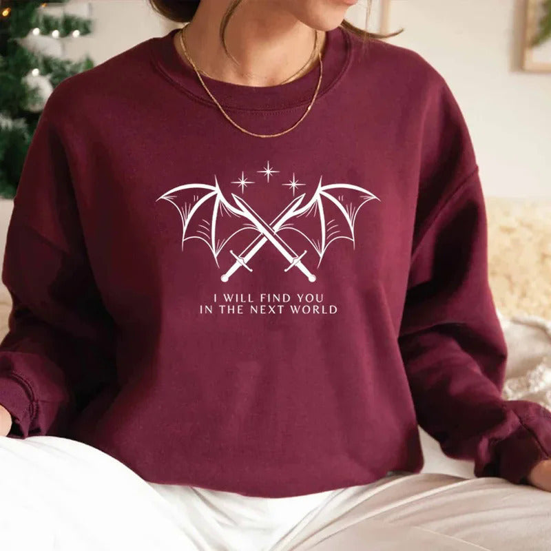 Kvinnelig sweatshirt med kunstnerisk grafisk design og inspirerende tekst Skjora