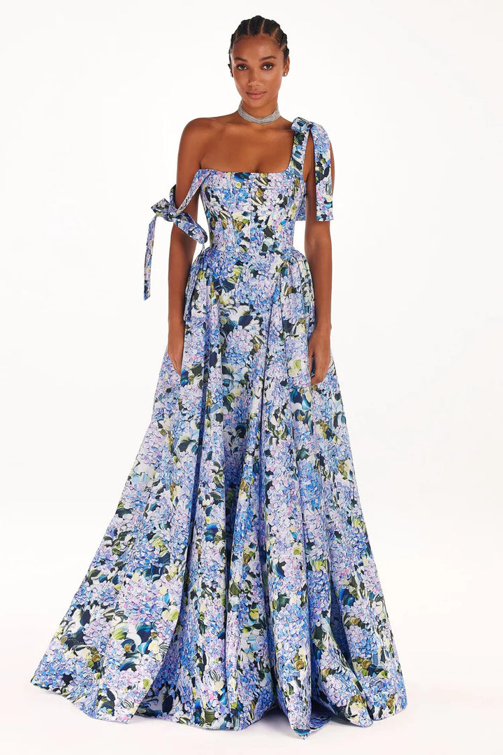 Kvinnelig Elegant Maxi Kjole med Av-Shoulder Stropper og Blomstertrykk