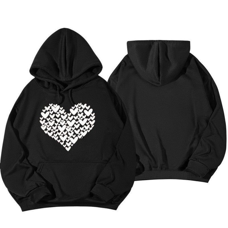 Dame Hoodie Sweatshirt med Stor Hjerte Design Skjora