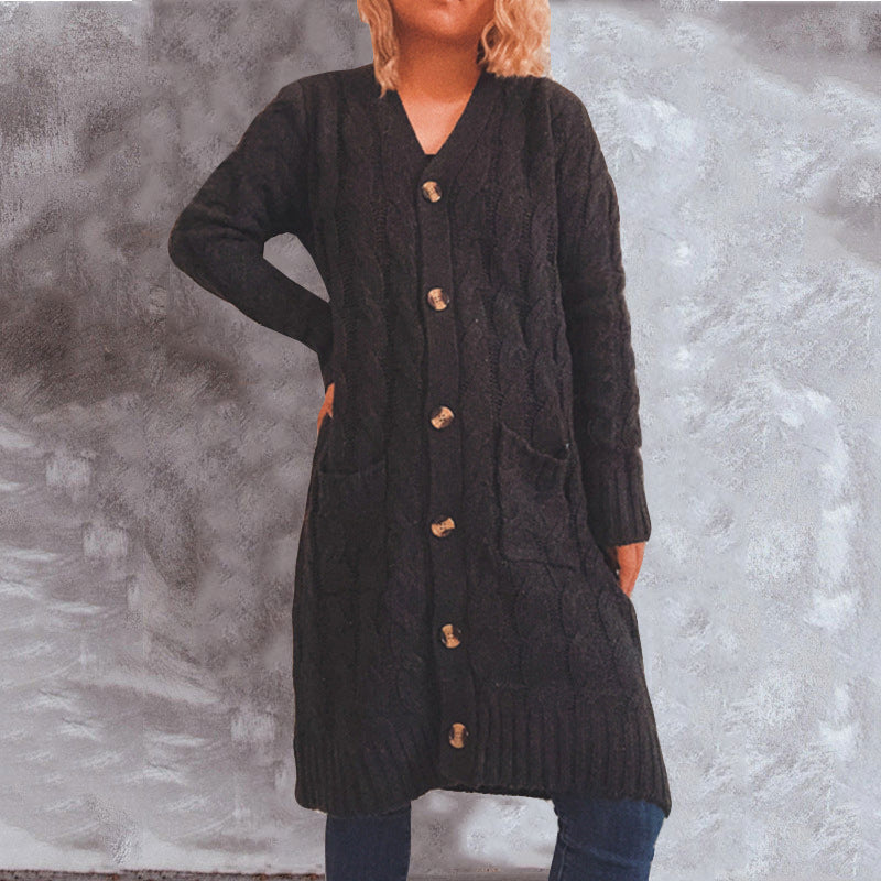 Dames chunky strikket cardigan med lommer og knappdetaljer Skjora