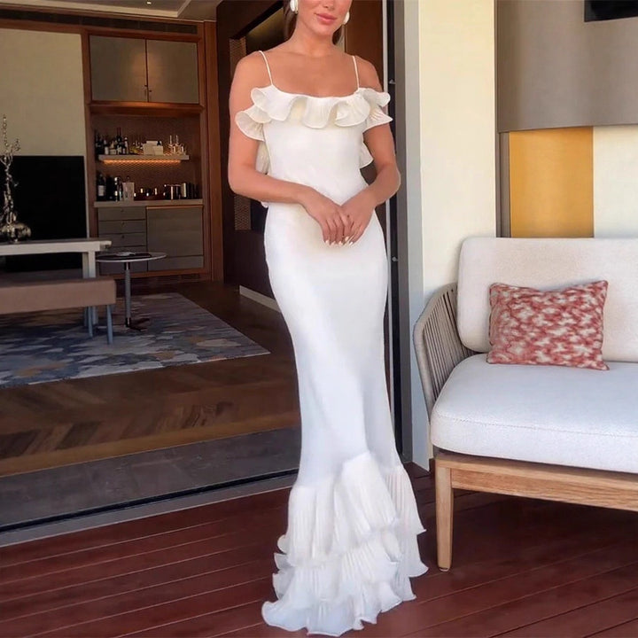 Damer Elegant aftenkjole med volangdetaljer og flytende snitt Skjora
