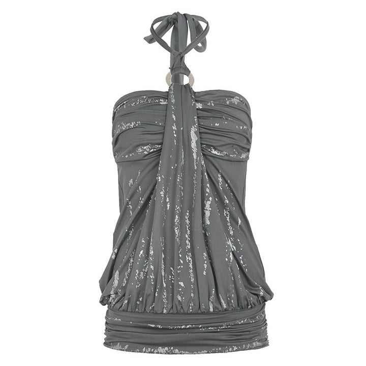 Dame Bandeau-top med elegant rynking og strassdetaljer Skjora