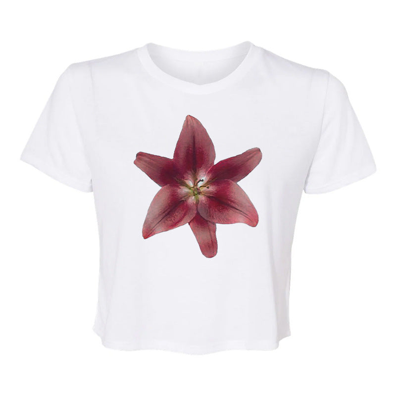 Dame avslappet cropped T-skjorte med fruktmotiv Skjora