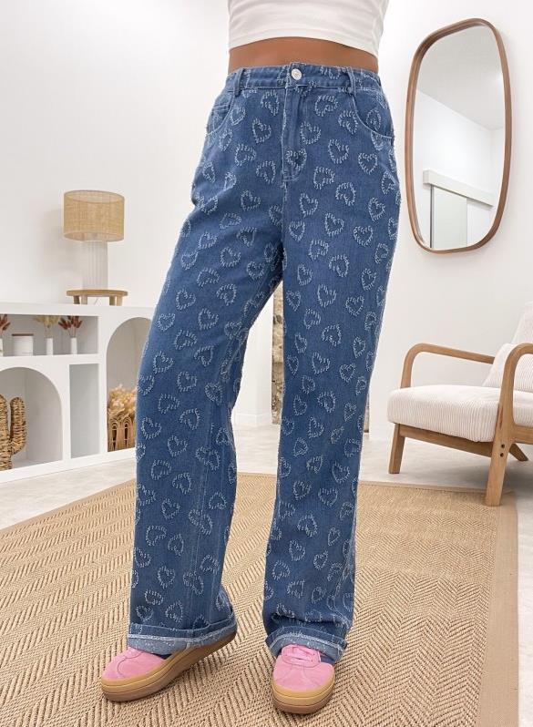 Damer Høytaljede Jeans med unikt hjerte mønster og komfortabel passform