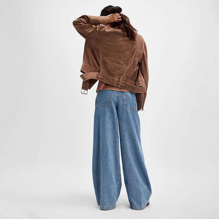 Dame Bredde Denim-Bukser med høy midje og avslappet silhuett Skjora