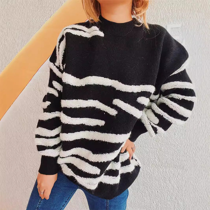 Damer koselig strikket genser med tiltalende zebra stripemønster Skjora