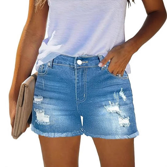 Dame Zdestroyed denimshorts med fransede kanter og avslappet snitt Skjora