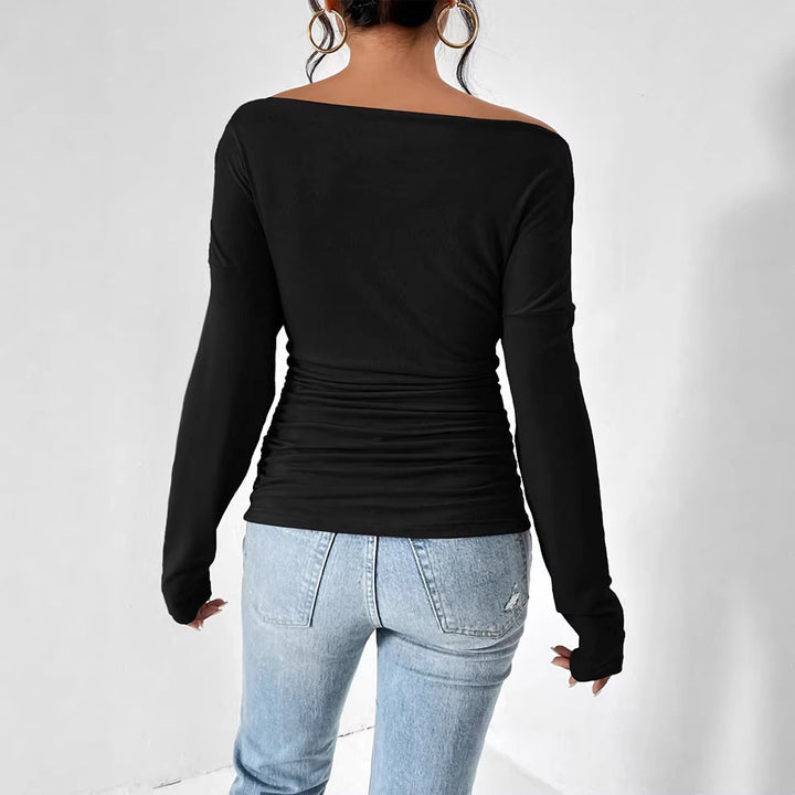 Dame Off-Shoulder Topp med figurnær passform og fin rynketing Skjora
