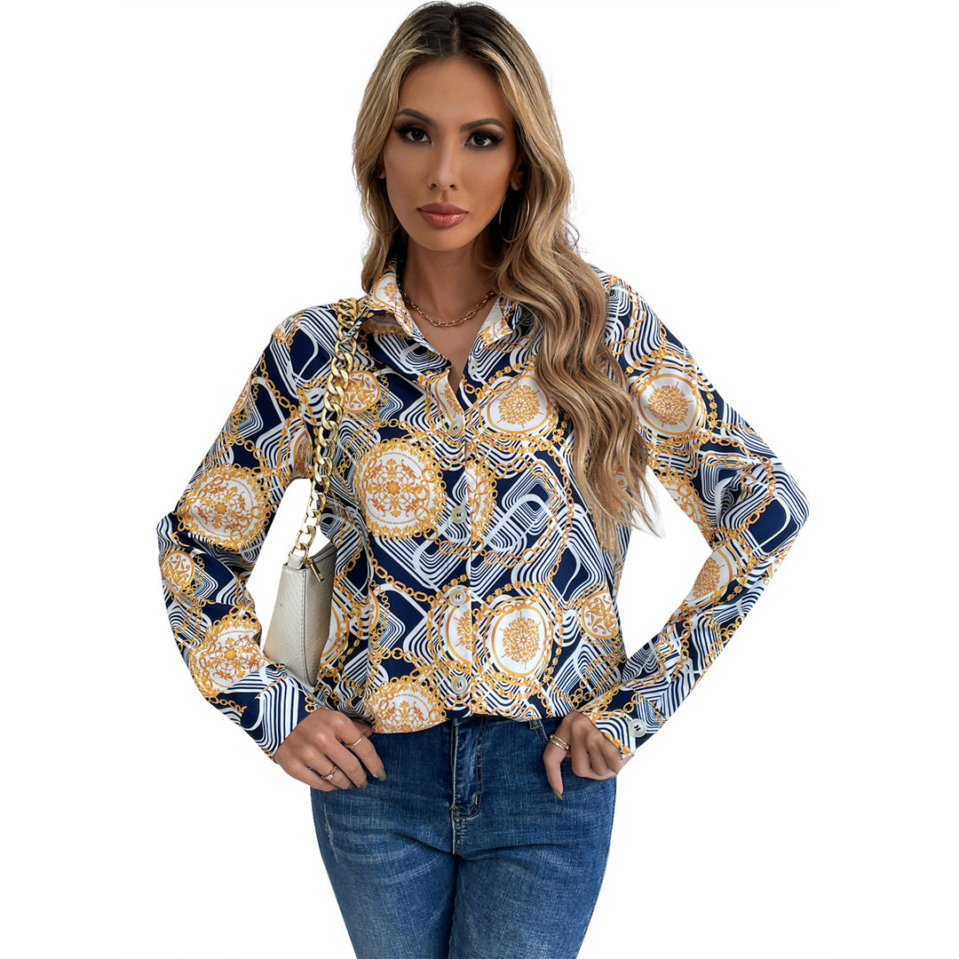 Dame blomstret skjorte med elegante langermet og knappekrage Skjora