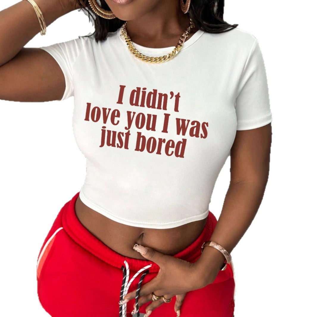 Dame Crop-Shirt med kreativ uttalelse og tettsittende snitt Skjora