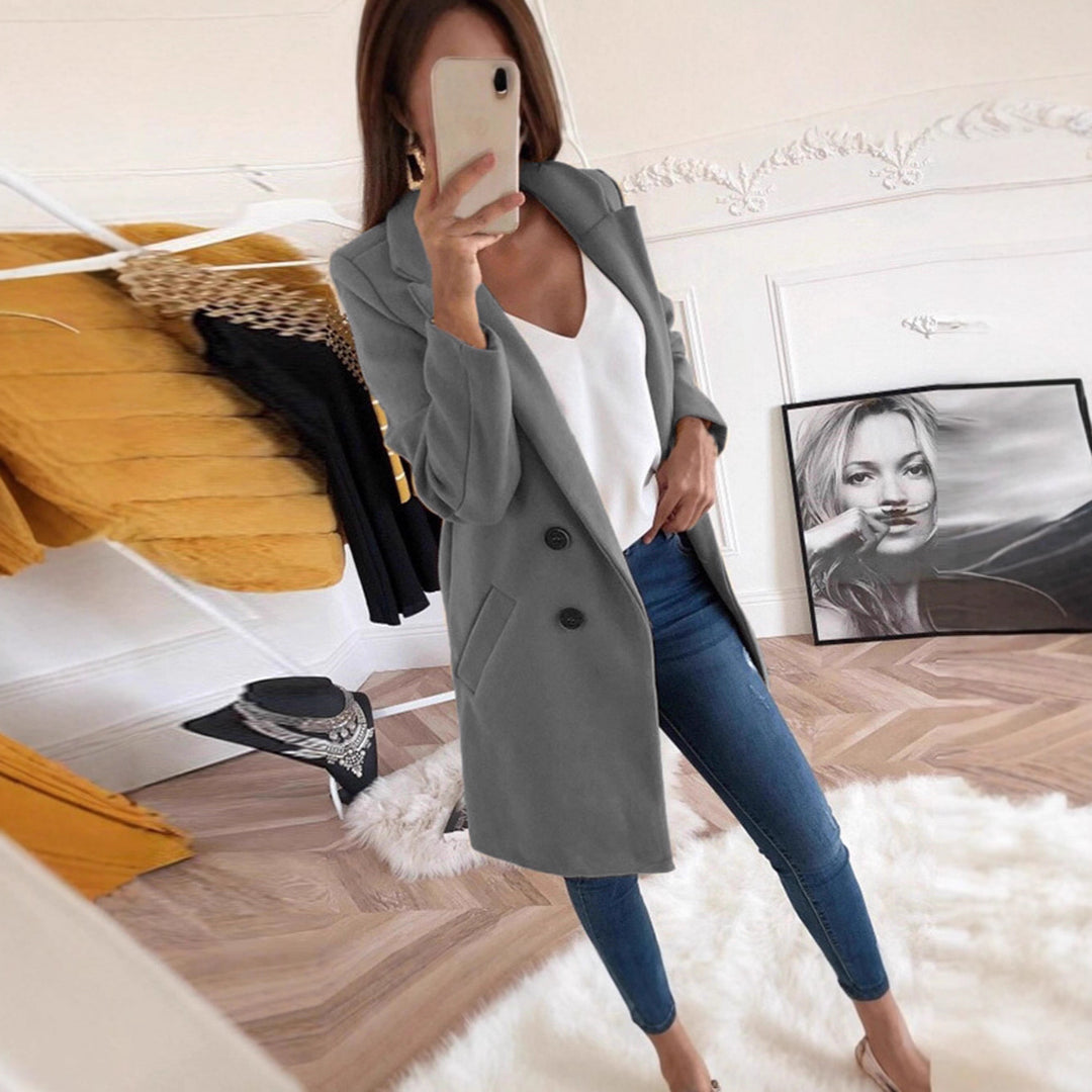 Kjole elegant og varm lang blazer med dobbel knapplukking Skjora
