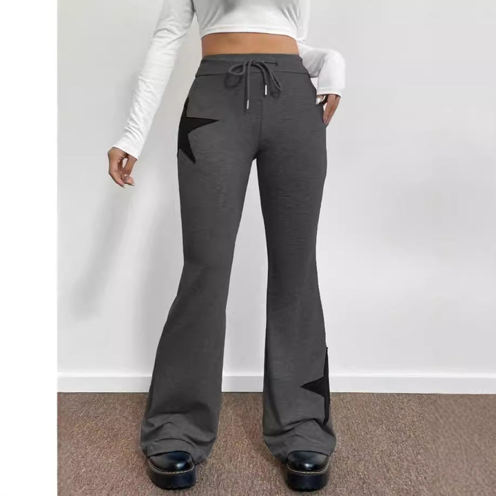 Dame casual sweatpants med vid ben og stjernemotiv Skjora