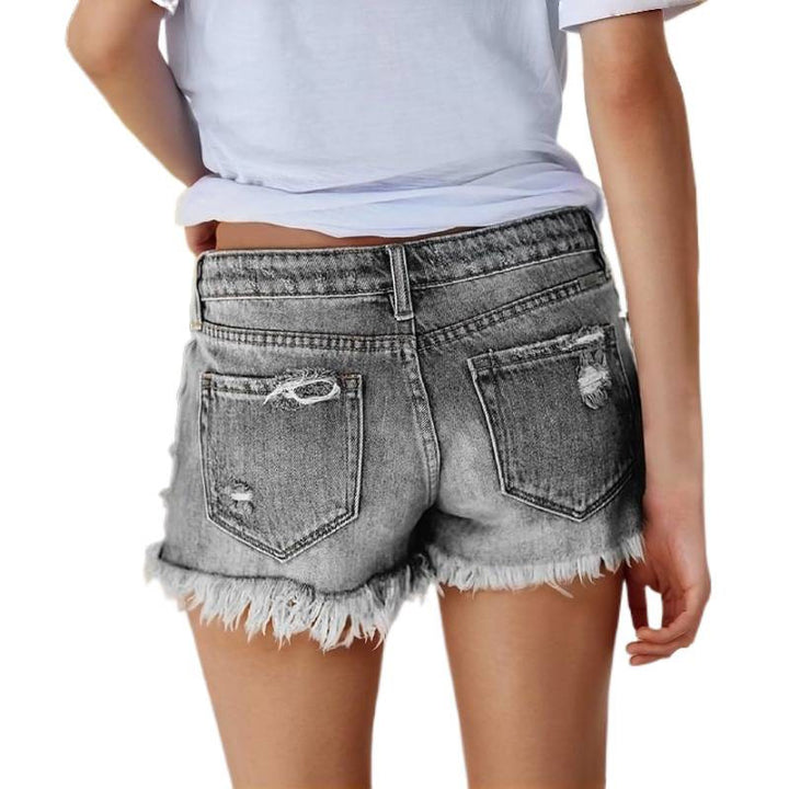 Dame Jeans-Shorts med franje og ødelagte effekter Skjora
