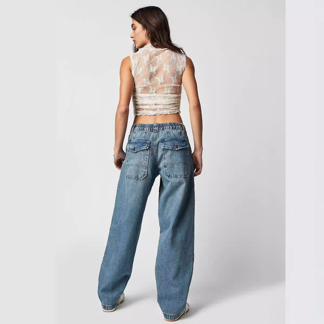 Dame brede cargo-jeans med unike lommer og avslappet snitt Skjora