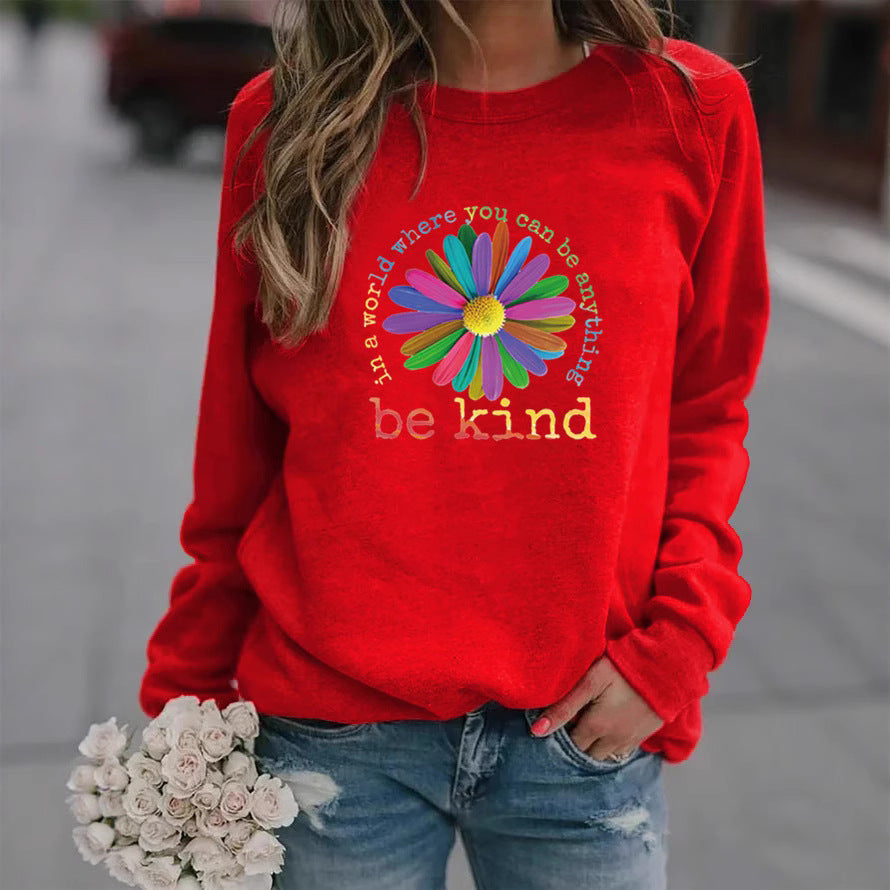 Dame sweatshirt med fargerik motiverende blomstermønster og myk innside Skjora