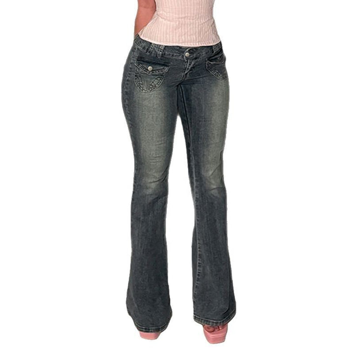 Dame Flared Jeans i klassisk snitt med dekorative lommer Skjora