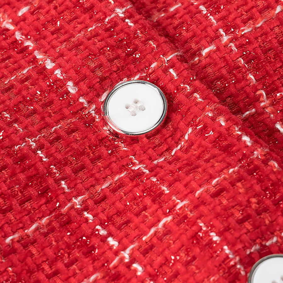 Dame Boucle Jakke med Åpne Lommer og Knappe Detalj Skjora