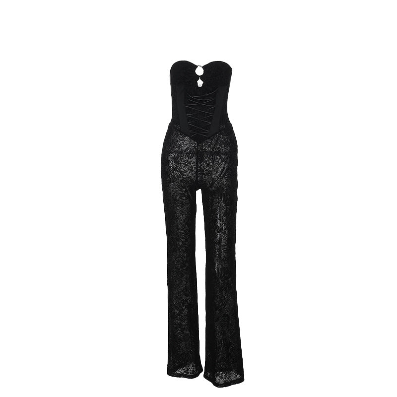 Damer elegant jumpsuit med strukturert spiss og forførende utringning Skjora