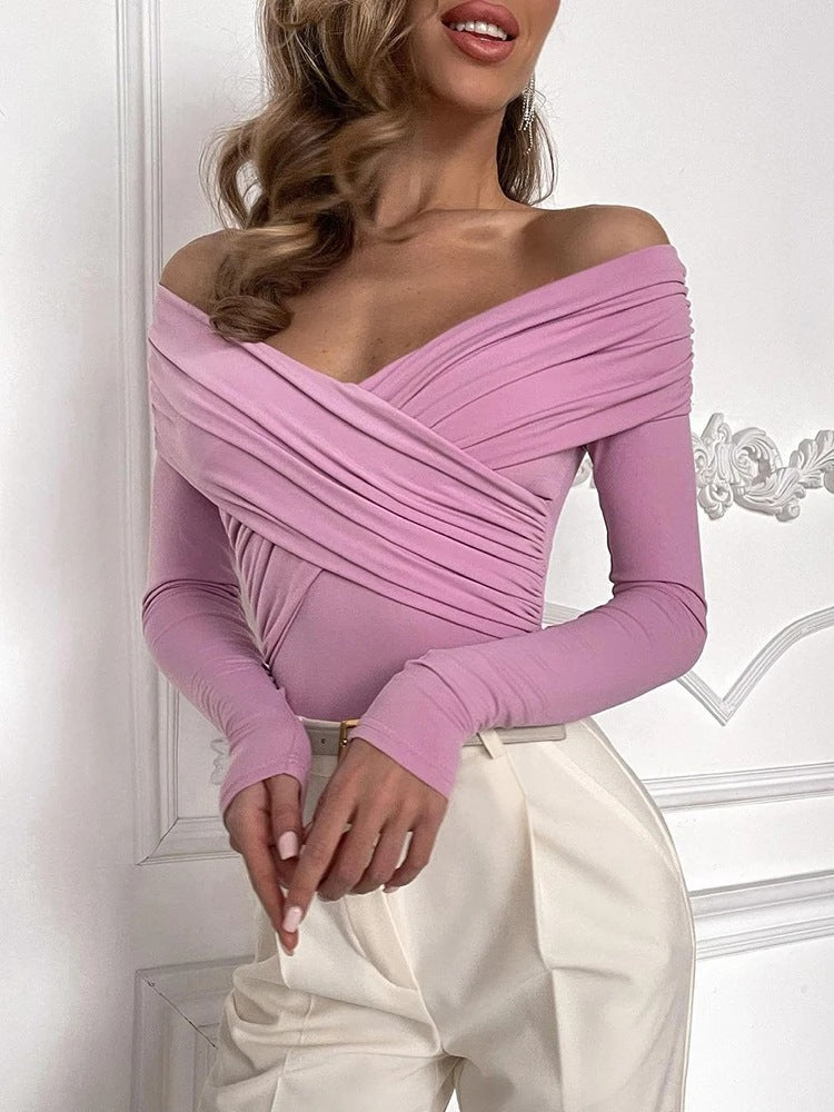 Dame Off-Shoulder topp med raffinert innviklet design og lange ermer Skjora
