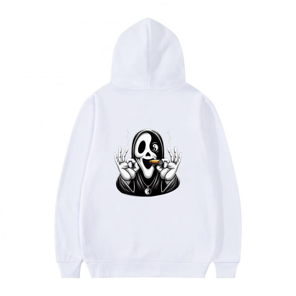 Dame hoodie med kunstnerisk hodeskalleprint og avslappet passform Skjora