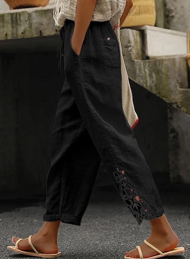 Damer Lett og luftig sommerbukse i Boho-stil med broderi Skjora